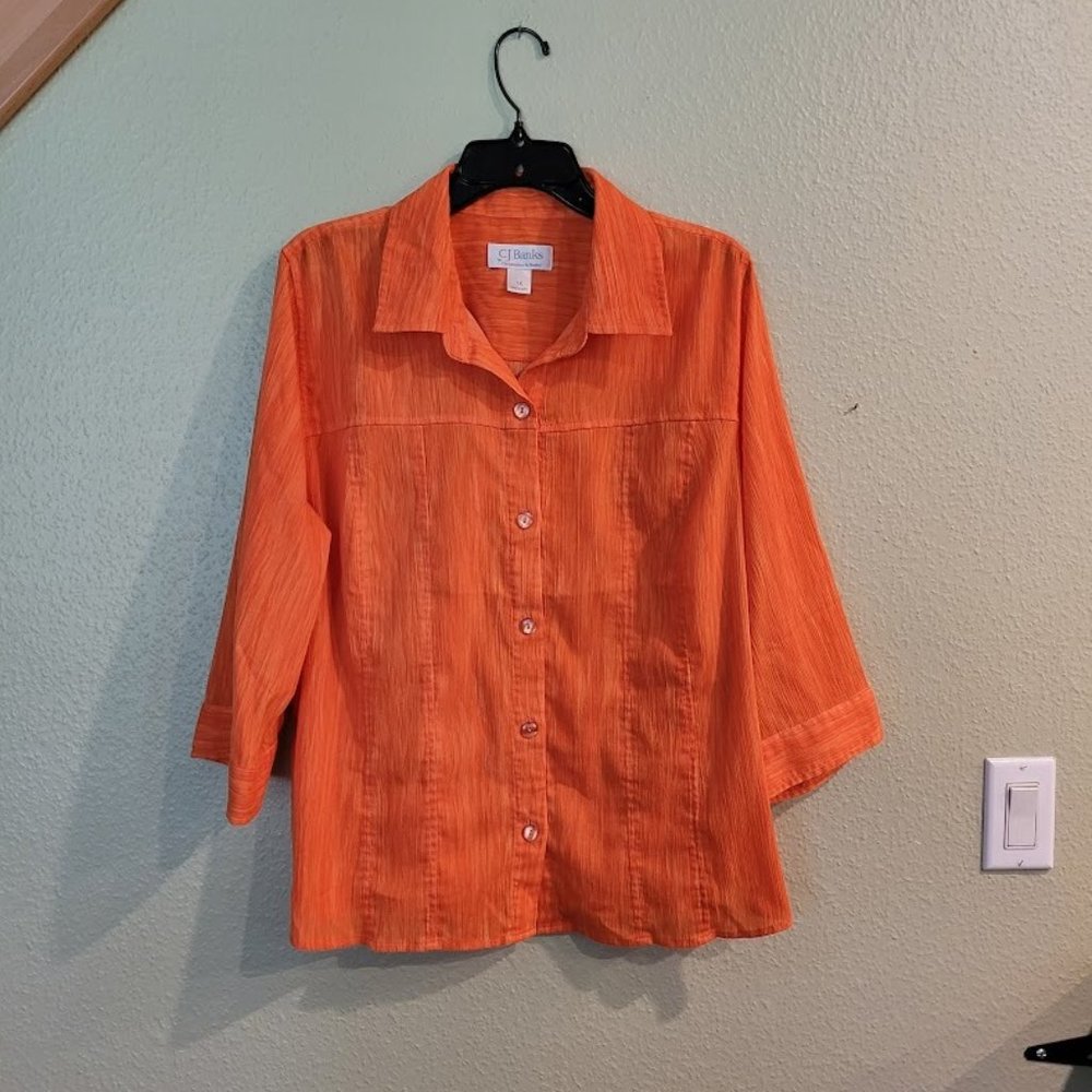 Orange Crinkle Button Down Top